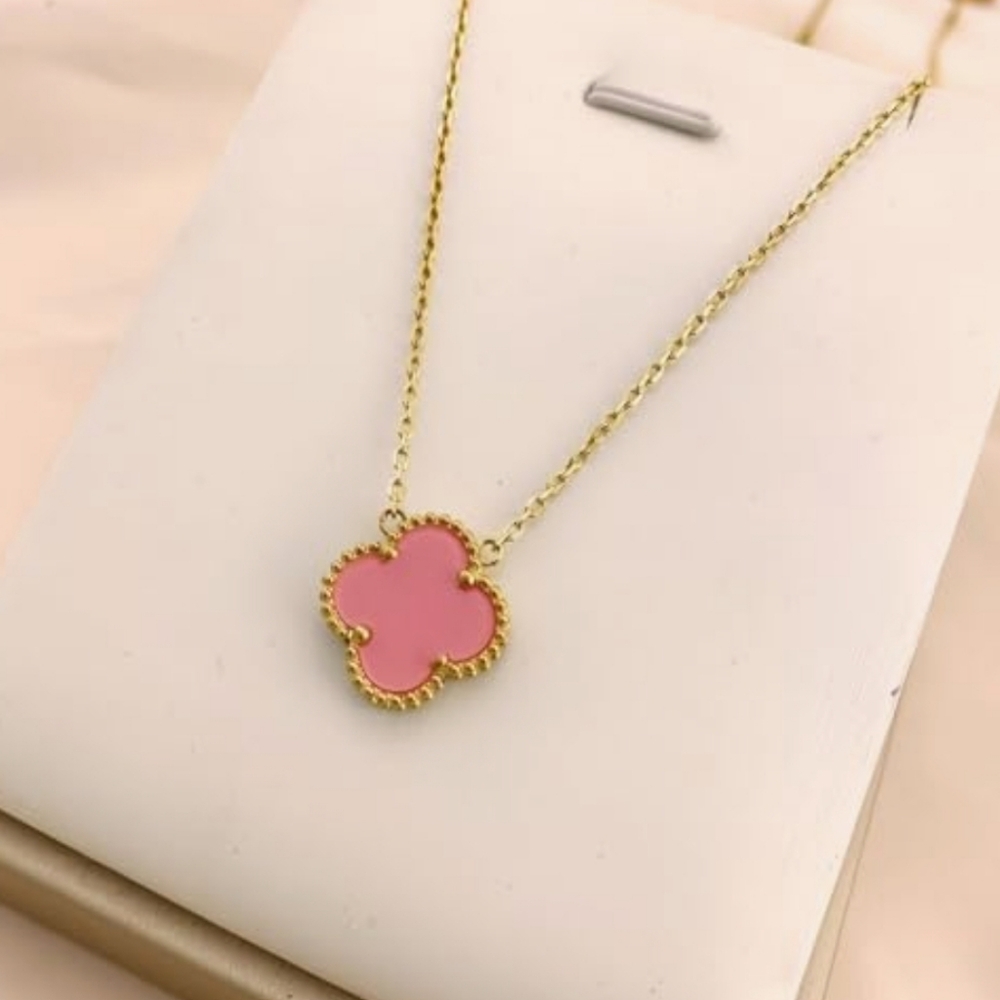 Gold Reversible And Pink Clover Pendant Necklace